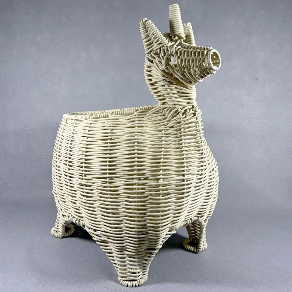 Whimsical Unicorn Storage Basket Display White Rattan Wicker Decor Boho Cottage